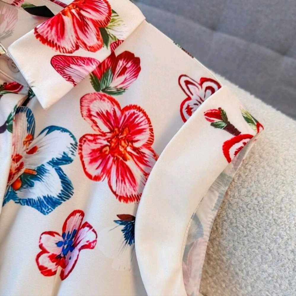 Women's Elegant Floral Print Shirt Dress, Suitable For Spring/Summer Holiday - Picture 7 of 7